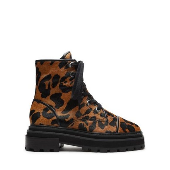 SCHUTZ Maylova Leopard Suede Combat Booties - Picture 4 of 12